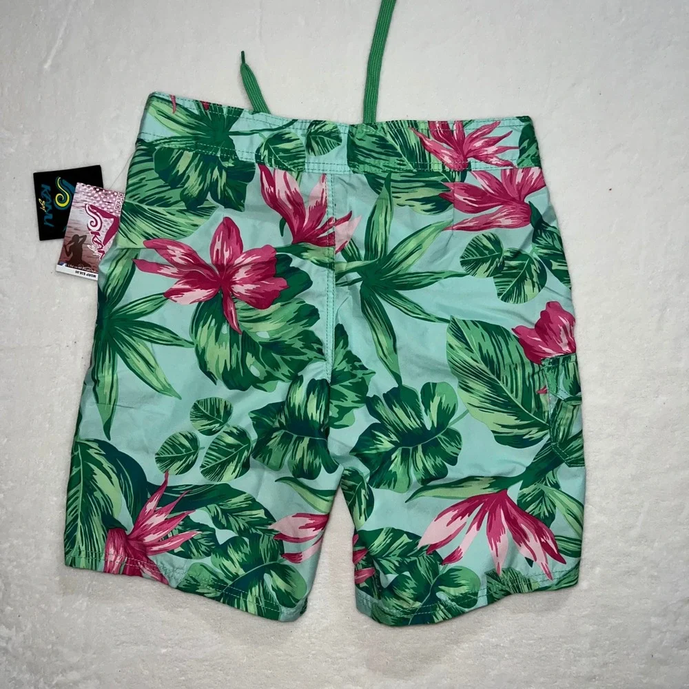 Kanu‎ Surf Misses Hayley Board Shorts Green Tropical Print Size 8 Beach Resort